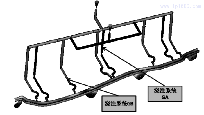 圖 4 獨(dú)立式雙澆注系統(tǒng) ( PP 注塑段)